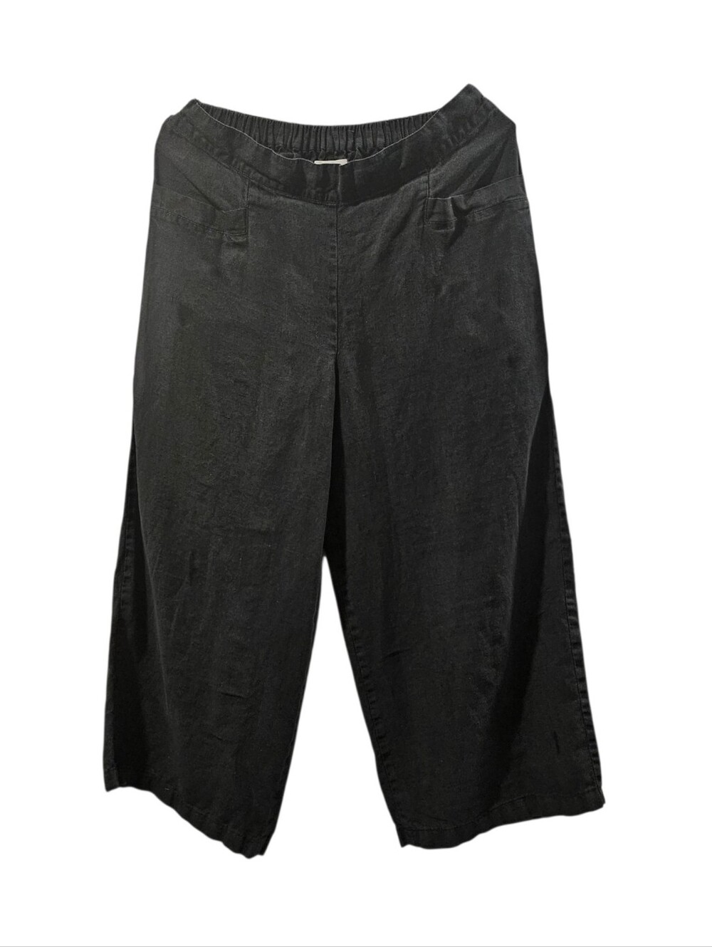FLAX 100% Linen Pants  Black Wide Leg Relaxed Lagenlook High Rise  L